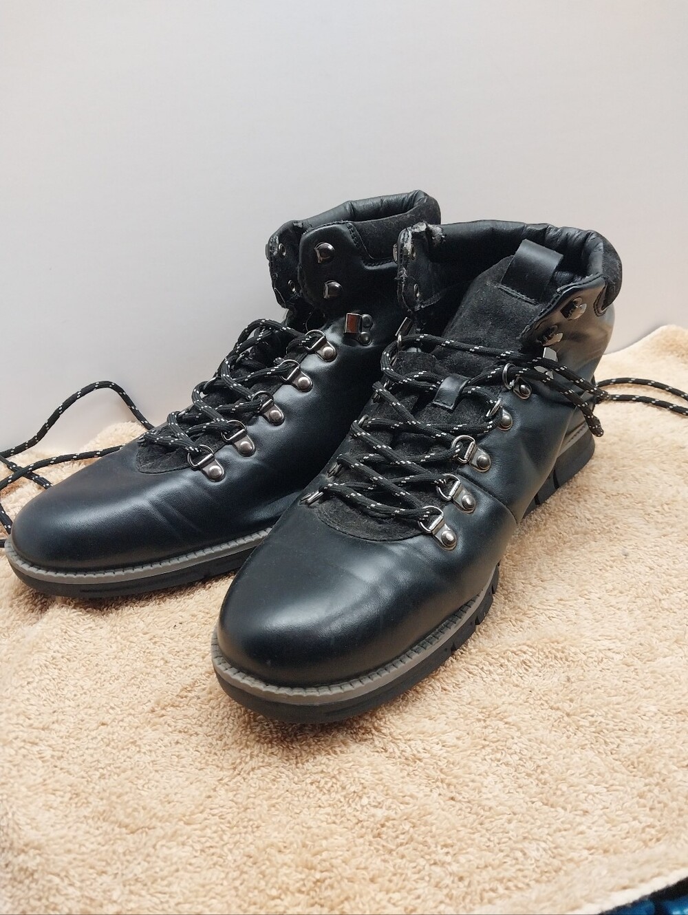 Cole Haan Black Leather Lace-Up Hiking Boots